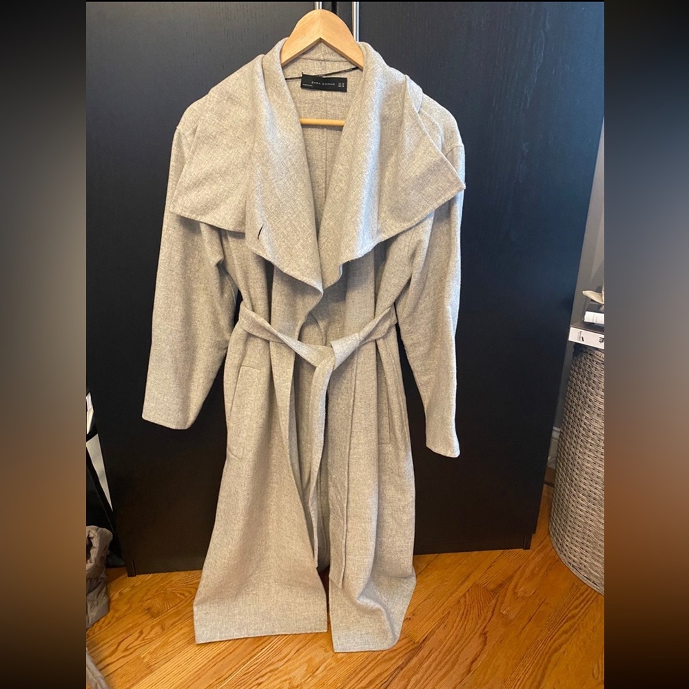 ZARA Wool Grey Long Ladies Coat Size XS
